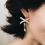 Yahoo! Yahoo!ショッピング(ヤフー ショッピング)ピアス ゴールド カワイイ リボン 星 キラキラ ロングチェーン プレゼント 誕生日 女性 結婚記念日