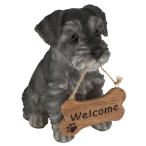 置物 ウェルカムボード 子犬 骨型 おすわり 玄関 庭 リアル かわいい ドッグオーナメント シュナウザー welcomeサイン オーナメント
