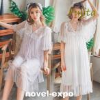 ネグリジェ 夏用 姫 ネグリジェ ワンピース ロング丈　レースネグリジェ シースルー 半袖 ネグリジェ パジャマ レディース 大人可愛い オシャレ新作 4色