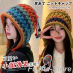 ニット帽 レディース 耳あて 耳付き ニットキャップ 防寒 小顔効果 可愛い ニット帽子 冬 秋冬 ボーダー 防風 防寒