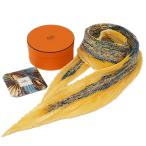 ショッピングスカーフ 富士屋◆ エルメス HERMES プリーツ スカーフ L'Ile Deserte 無人島 イエロー系 新品同様