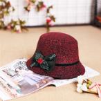 バケットハット レディース 春秋冬 リボン飾り ラインストーン 防寒 暖かい レトロ フェス パーティー 結婚式 オシャレ フェミニン 女っぽい 優雅
