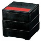 重箱 5寸 木目松花堂 黒天朱 3段重 樹脂製 f8-737-9-10