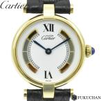 Cartier/カルティエ　マスト ヴァンドーム　ヴェルメイユ　ホワイト文字盤×ゴールド×ブラック　SV925×レザー/590004　中古≪送料無料≫