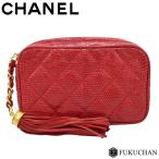 CHANEL Chanel Lizard бахрома стеганое полотно сумка яркий красный × Gold металлические принадлежности б/у ( бесплатная доставка )