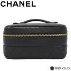 CHANEL/ Chanel овчина Bicolore косметичка / сумка черный × Gold металлические принадлежности б/у 