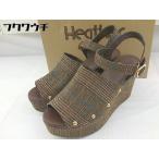 ◇ ◎ Heather ヘザー ウェッジソール チェック サンダル シューズ サイズL ブラウン系 レディース
