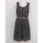 ◇ ◎ RUIRUE BOUTIQUE ベルト付 レース ノースリーブ 膝丈 ワンピース サイズL ブラック ベージュ レディース P