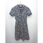 ◇ ◎ Cath Kidston キャスキッドソン 総柄 涼しげ お洒落 半袖 膝丈 ワンピース サイズ8 ネイビー マルチ レディース P