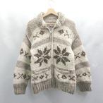 ショッピングカウチン ■ ⊇ IGLOO カナダ製 総柄 長袖 カウチンニット サイズ40 ベージュ ブラウン系 レディース メンズ E