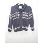 ◇ ⊇ ikka イッカ キッズ 子供服 総柄 裏ボア 長袖 ニット カウチン サイズ160 ネイビー マルチ 女の子 男の子 E