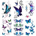 Yesallwas タトゥーシール 蝶 青 長持ち 6枚セット 入れ墨シール 蝶々 タトゥー ブルー 刺青シール バタフライ タトゥーステッ