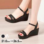 ウェッジソール サンダル 編み上げ 厚底 ウエッジソール 厚底サンダル レディース かかとあり ヒールサンダル アンクルストラップ ブラック 黒 白 21.0-26.5