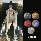 エキゾチックダンスウェア 女性 ジャンプスーツボディスーツ セクシーなブライトクリスタル魚鱗スパンコールストーンズため 歌手ダンサーナイト