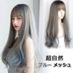 ウィッグ ロング レディース グレー ブルー メッシュ フルウィッグ 超自然 エクステ かつら wig ロリータ 小顔 原宿系 耐熱ウィッグ