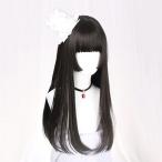フルウィッグ ストレート ロングウィッグ 姫カット ぱっつん前髪 ロリータ 日常 原宿風 かつら コスプレ 可愛い 大人用 普段使い 文化祭