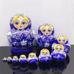 Yahoo! Yahoo!ショッピング(ヤフー ショッピング)マトリョーシカ ロシア民芸品 手作り人形 手描き 10個組14cm 青 ブルー 洋風 プレゼント 北欧雑貨 伝統工芸  飾り ハロウィン クリスマス
