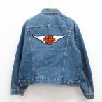 L/古着 長袖 ジージャン メンズ 90s ハーレーダビッドソン 紺 ネイビー デニム 25jul28 中古 アウター Gジャン ジャケット