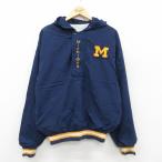 ショッピング古着 L/古着 長袖 ハーフジップ ナイロン ジャケット パーカー メンズ 90年代 90s ミシガン 刺繍 USA製 紺他 内側メッシュ 26jan26