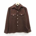 ショッピング古着 S/古着 長袖 シャツ メンズ 70年代 70s 開襟 オープンカラー こげ茶 26feb07