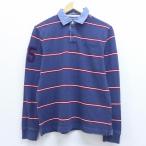 S/古着 長袖 ブランド ラガー シャツ トミーヒルフィガー TOMMY HILFIGER ワンポイントロゴ 85 刺繍 コットン 紺他 ネイビー ボーダー 20apr01 中古 メンズ トッ