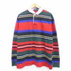 XL/古着 長袖 ブランド ラガー シャツ ラルフローレン Ralph Lauren ワンポイントロゴ コットン 赤他 レッド ボーダー 20oct23 中古 メンズ トップス