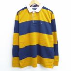 XL/古着 長袖 ブランド ラガー シャツ トミーヒルフィガー TOMMY HILFIGER ワンポイントロゴ 8 ヒジ当て コットン ツートンカラー 紺他 ネイビー ボーダー 20nov