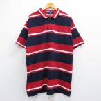 XL/古着 ラルフローレン 半袖 ブランド ポロ シャツ メンズ 90s ワンポイントロゴ 鹿の子 大きいサイズ コットン 赤他 レッド ボーダー 25a