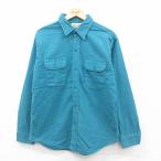 L/古着 アメリカンイーグル 長袖 ヘビー フランネル シャツ メンズ コットン USA製 青緑 25dec08