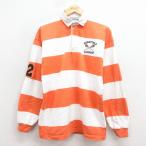 S/ б/у одежда длинный рукав Rugger рубашка мужской 90 годы 90s лакросс хлопок USA производства orange др. окантовка 26feb14