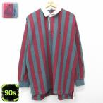 XL/ б/у одежда IZOD длинный рукав Rugger рубашка мужской 90 годы 90s one отметка Logo хлопок темно-красный др. полоса 26mar31