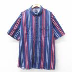 XL/古着 ラングラー 半袖 ウエスタン シャツ メンズ 00s 大きいサイズ ロング丈 ボタンダウン 紺他 ネイビー ストライプ 24j