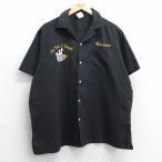 XL/古着 ヒルトン 半袖 ボウリング シャツ メンズ 開襟 オープンカラー 黒 ブラック 25may08 中古 トップス