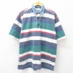 XL/古着 アメリカンイーグル American Eagle 半袖 ラガー シャツ メンズ 90s 襟デニム 大きいサイズ コットン 緑他 グリーン ボーダー spe