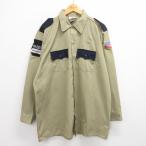 XL/古着 ディッキーズ Dickies 長袖 ワーク シャツ メンズ 90s 星条旗 PASEO 大きいサイズ ロング丈 ベージュ カーキ spe 23feb18 中古