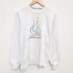 M/ б/у одежда Jerseys длинный рукав тренировочный мужской 90 годы 90s яхта вышивка вырез лодочкой USA производства белый 25dec06
