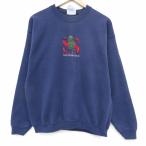 L/ б/у одежда длинный рукав тренировочный мужской 90 годы 90s S вышивка вырез лодочкой USA производства темно-синий 25dec13