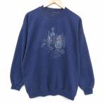 XL/ б/у одежда длинный рукав тренировочный мужской 00 годы 00s цветок вырез лодочкой темно-синий 25dec16