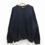 XL/古着 エディーバウアー 長袖 セーター メンズ 90年代 90s 無地 クルーネック 紺 25dec11