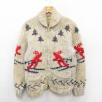 M/古着 長袖 フルジップ カウチン ニット カーディガン メンズ 80年代 80s スキー ショールカラー タロン 生成り他 spe 25dec27