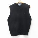 M/ б/у одежда Ralph Lauren бренд вязаный лучший мужской 90 годы 90s one отметка Logo Ram шерсть V шея чёрный 26jan15