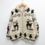 L/古着 長袖 フルジップ カウチン ニット カーディガン メンズ シカ 薄ベージュ系他 spe 26jan21