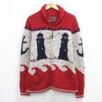 ショッピング古着 XL/古着 ランズエンド 長袖 フルジップ ニット カーディガン メンズ 灯台 ウール ショールカラー 赤他 26feb04