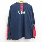 XL/古着 ナイキ NIKE 長袖 ビンテージ Tシャツ メンズ 00s ワンポイントロゴ USAロゴ 大きいサイズ コットン クルーネック 紺 ネイビー 23m