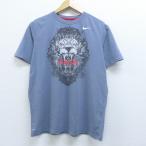M/古着 半袖 ブランド Tシャツ ナイキ NIKE ワンポイントロゴ ライオン ドライフィット クルーネック グレー 20may25 中古 メンズ