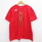 XL/古着 ナイキ NIKE 半袖 ブランド Tシャツ メンズ オハイオ ワンポイントロゴ 大きいサイズ クルーネック 赤 レッド 23mar16 中古