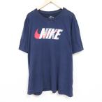 ショッピングナイキ tシャツ メンズ XL/古着 ナイキ NIKE 半袖 ブランド Tシャツ メンズ ビッグロゴ 大きいサイズ ロング丈 クルーネック 紺 ネイビー spe 24apr05 中古