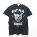 L/古着 半袖 ロック バンド Tシャツ メンズ ライオットフェスト ナインインチネイルズ コットン クルーネック 黒 ブラック spe 25jul16 中