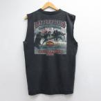 L/ б/у одежда Harley Davidson безрукавка Vintage футболка мужской 00 годы 00s большой Logo BATTLE FIELD хлопок вырез лодочкой USA производства 