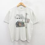 XL/古着 半袖 ビンテージ Tシャツ メンズ 80s トラクター クルーネック 薄グレー 霜降り 25may30 中古